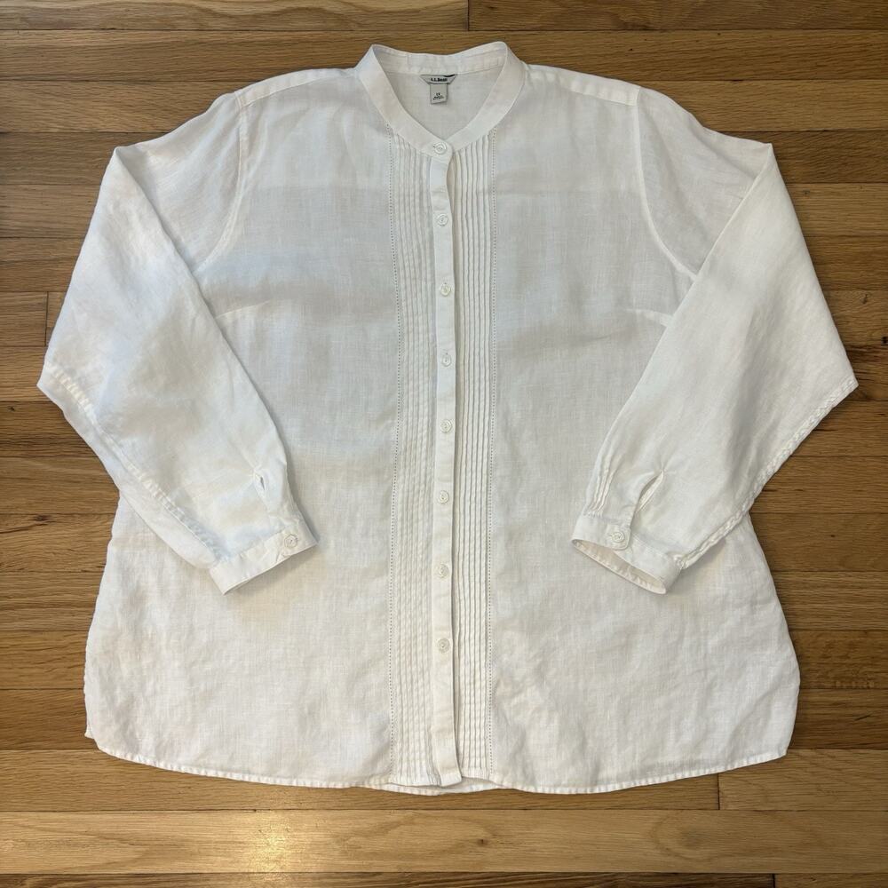 LL Bean Women’s Pintuck Linen Tunic Top White 1x